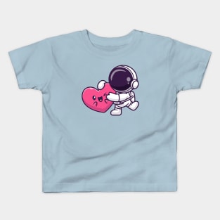 Cute Astronaut Holding Cute Love Heart Cartoon Kids T-Shirt